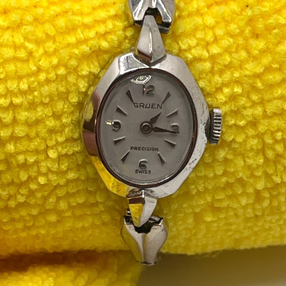 VTG Gruen 1940-50's Watch Womens Silver 10K Gold Filled Dremaus Rolled Gold Band